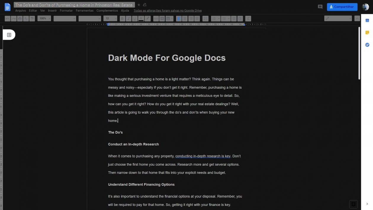 google docs dark mode